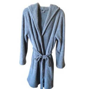 Aerie sherpa summer robe smoky blue SZ L Quiet Luxury warm & cozy 2 pockets hood